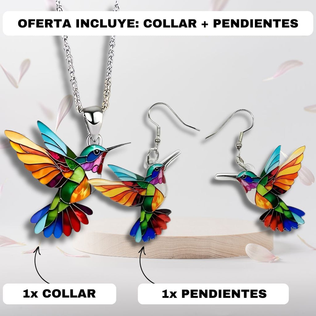 Elegante Collar y Pendientes de Colibrí