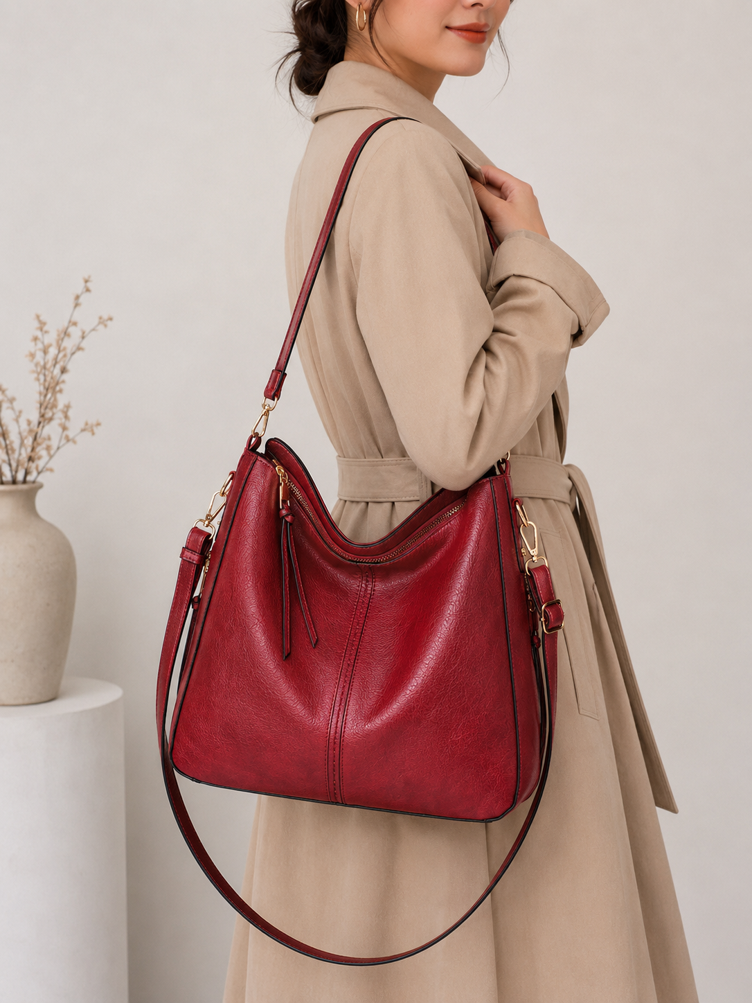 Bolso de Mano de Lujo en Piel Vegana Hobo Antirrobo