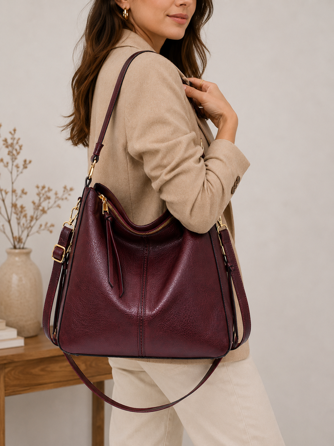 Bolso de Mano de Lujo en Piel Vegana Hobo Antirrobo