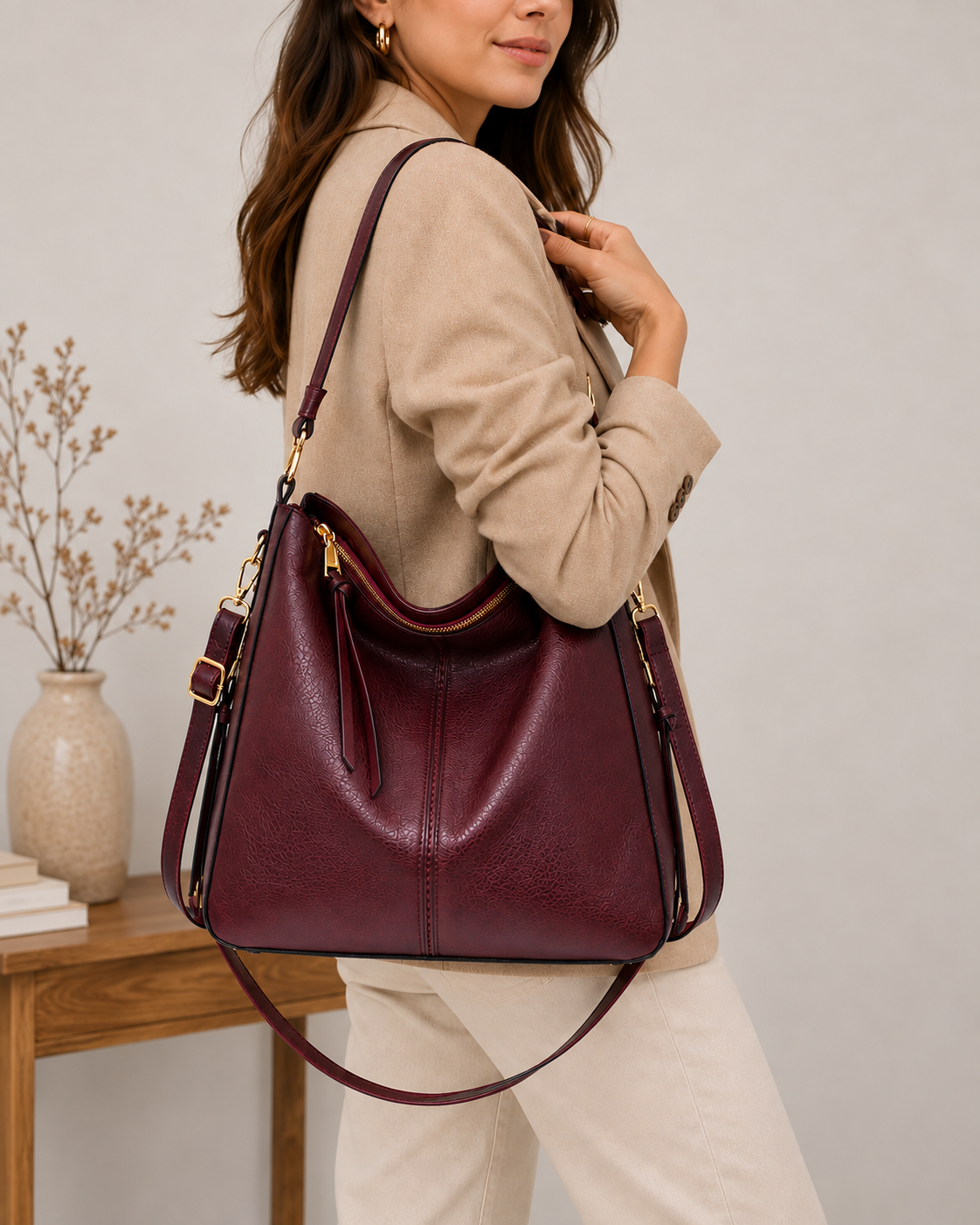 Bolso de Mano de Lujo en Piel Vegana Hobo Antirrobo