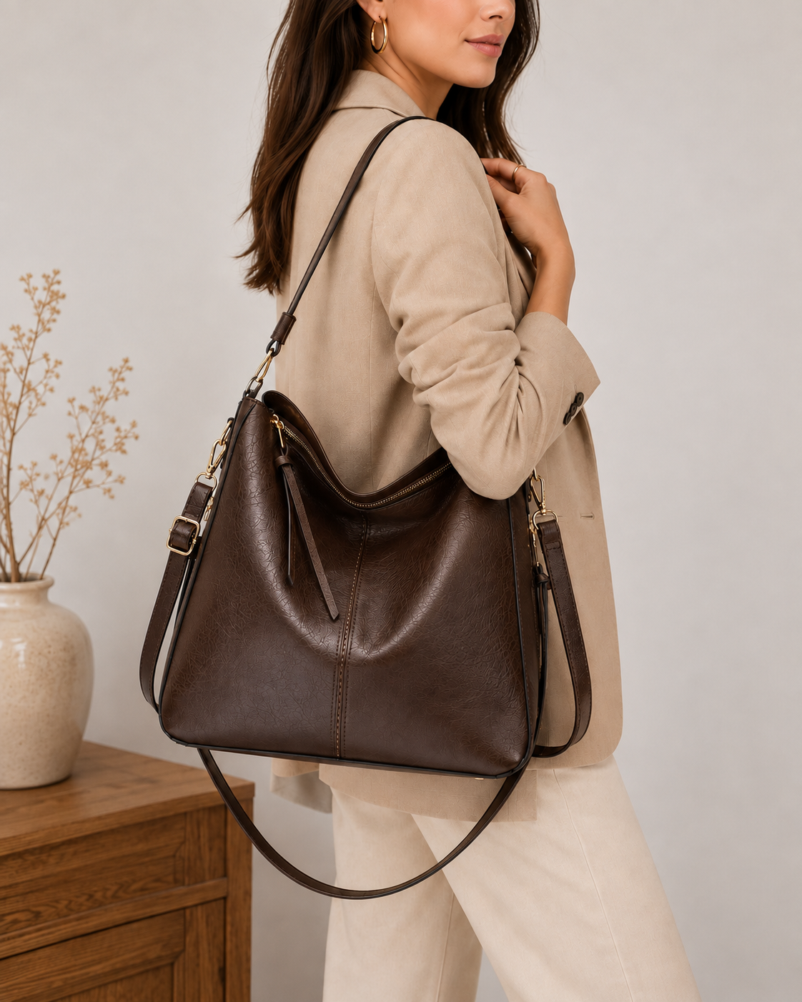 Bolso de Mano de Lujo en Piel Vegana Hobo Antirrobo