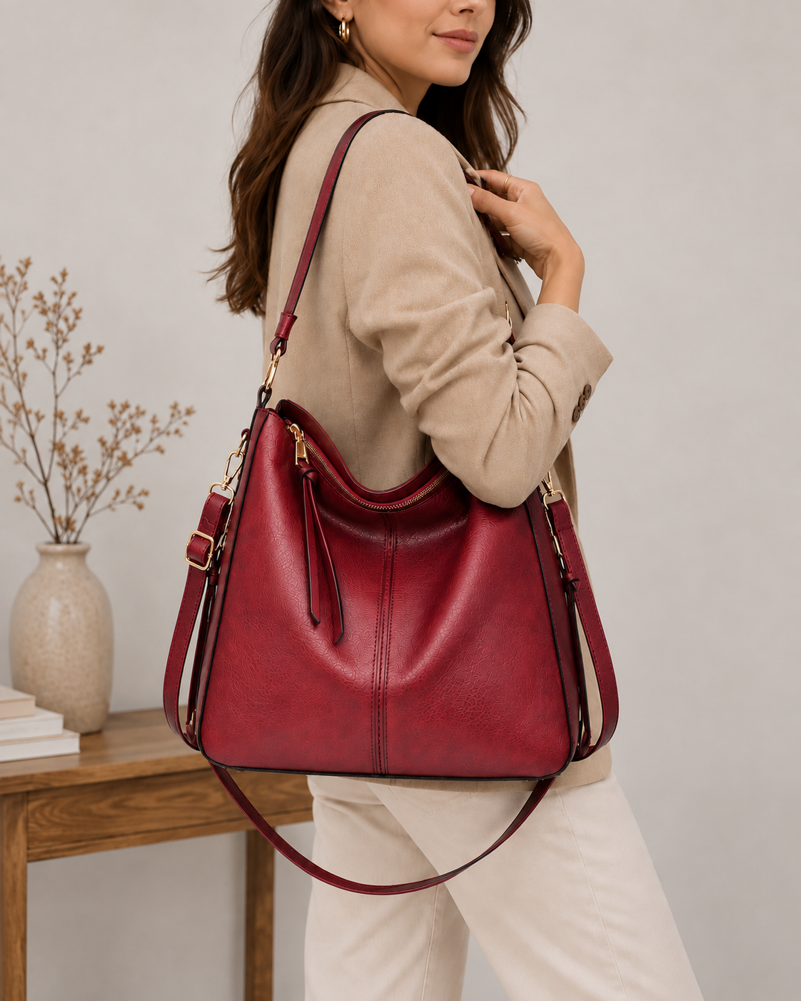 Bolso de Mano de Lujo en Piel Vegana Hobo Antirrobo
