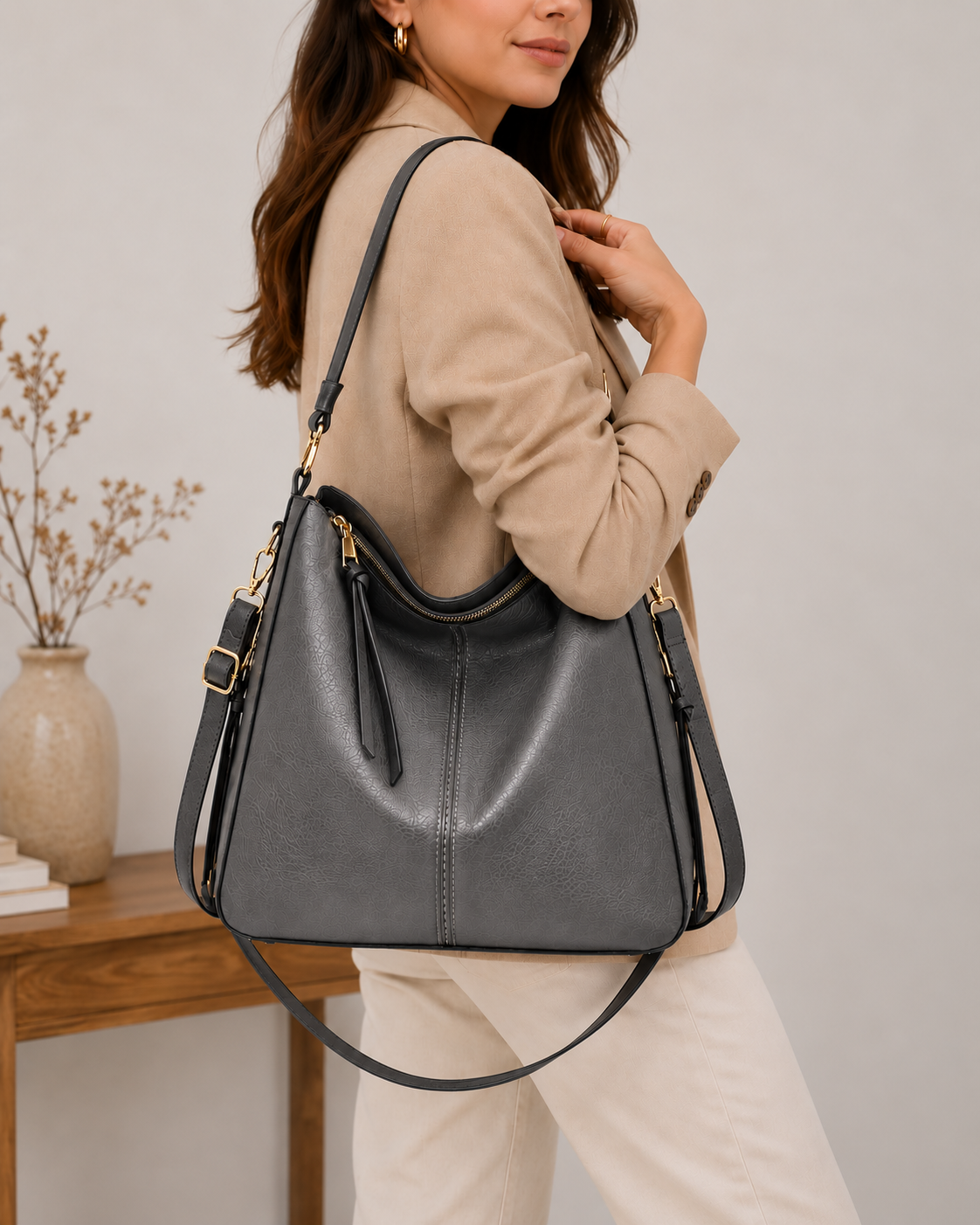 Bolso de Mano de Lujo en Piel Vegana Hobo Antirrobo