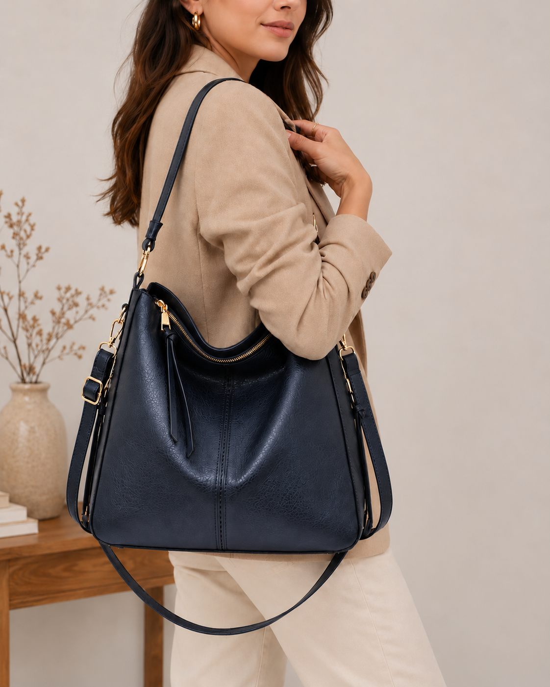 Bolso de Mano de Lujo en Piel Vegana Hobo Antirrobo