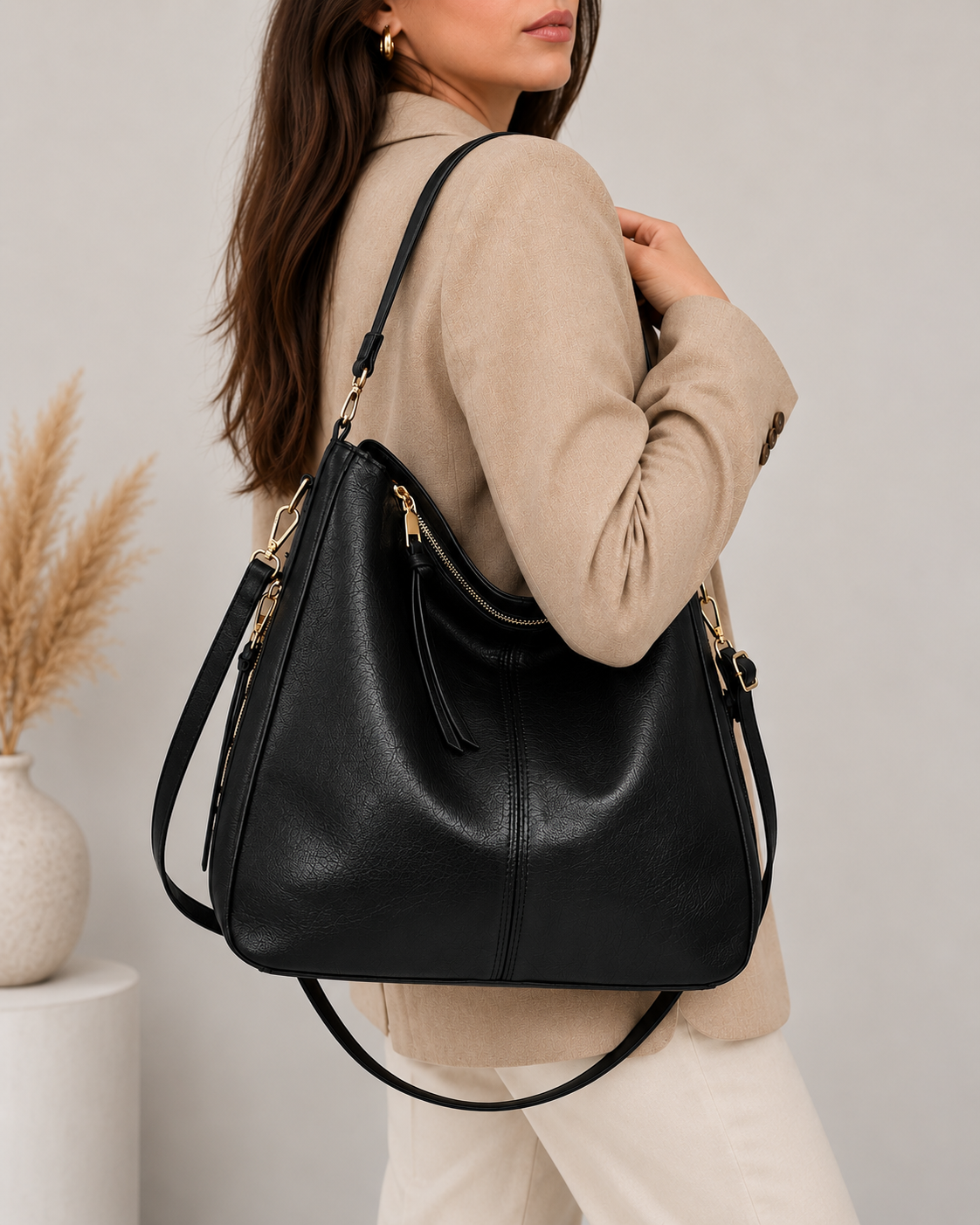 Bolso de Mano de Lujo en Piel Vegana Hobo Antirrobo